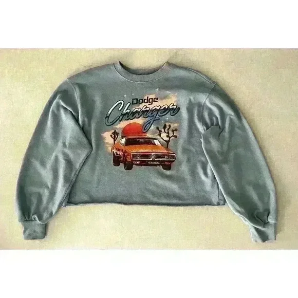 Dodge Wms M Charger Graphic Pullover Sweatshirt Blue Cropped Classic Car Muscle - Picture 5 of 15
